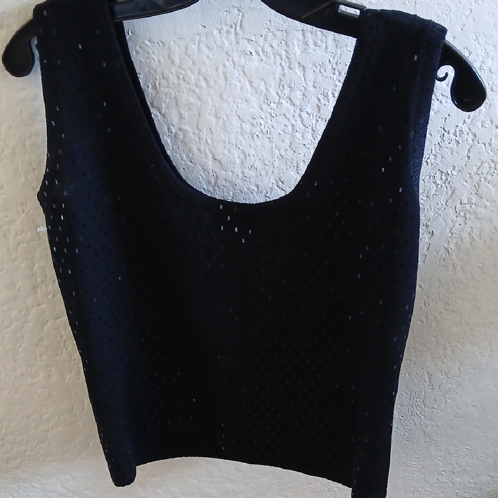 St. John Black Sleeveless Sequin Tank Top - Picture 2 of 6